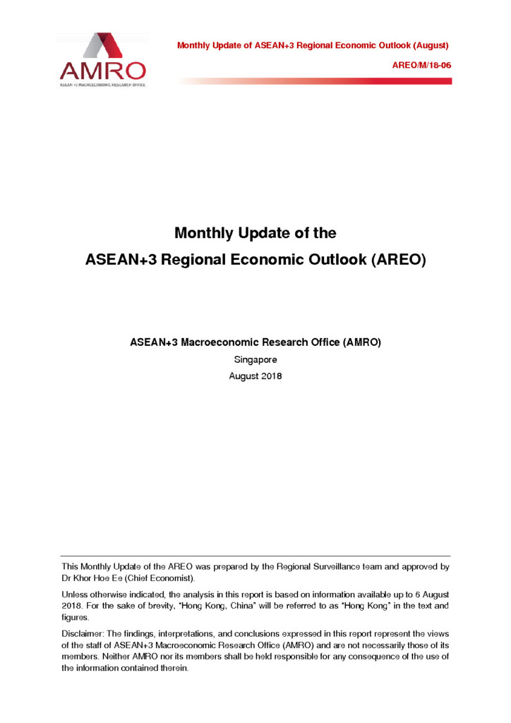 Read more about the article Monthly Update of the ASEAN+3 Regional Economic Outlook (AREO) – August 2018