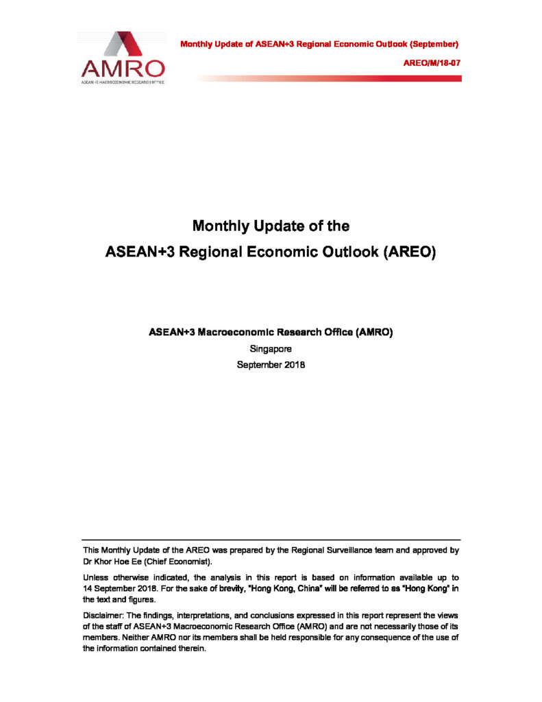 Read more about the article Monthly Update of the ASEAN+3 Regional Economic Outlook (AREO) – September 2018