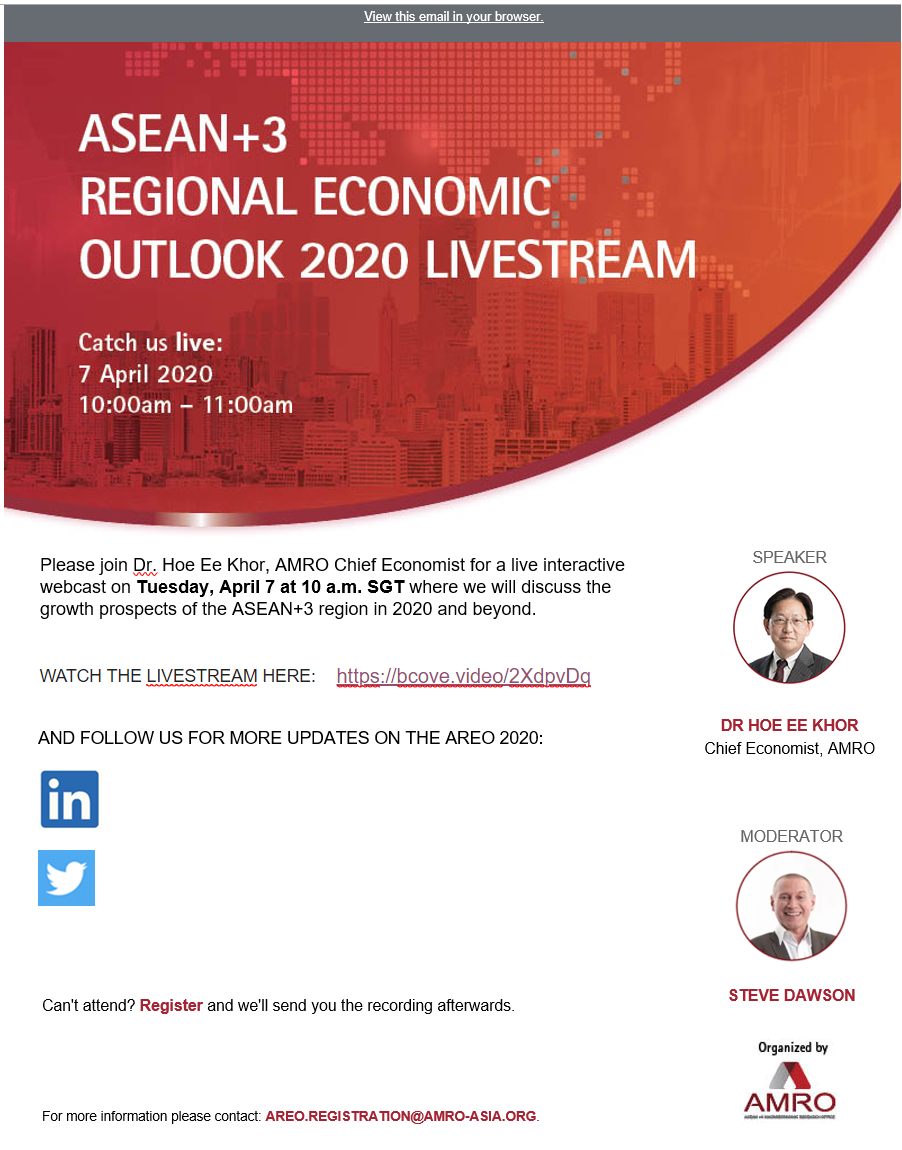 Read more about the article Launch of the ASEAN+3 Regional Economic Outlook 2020 Livestream